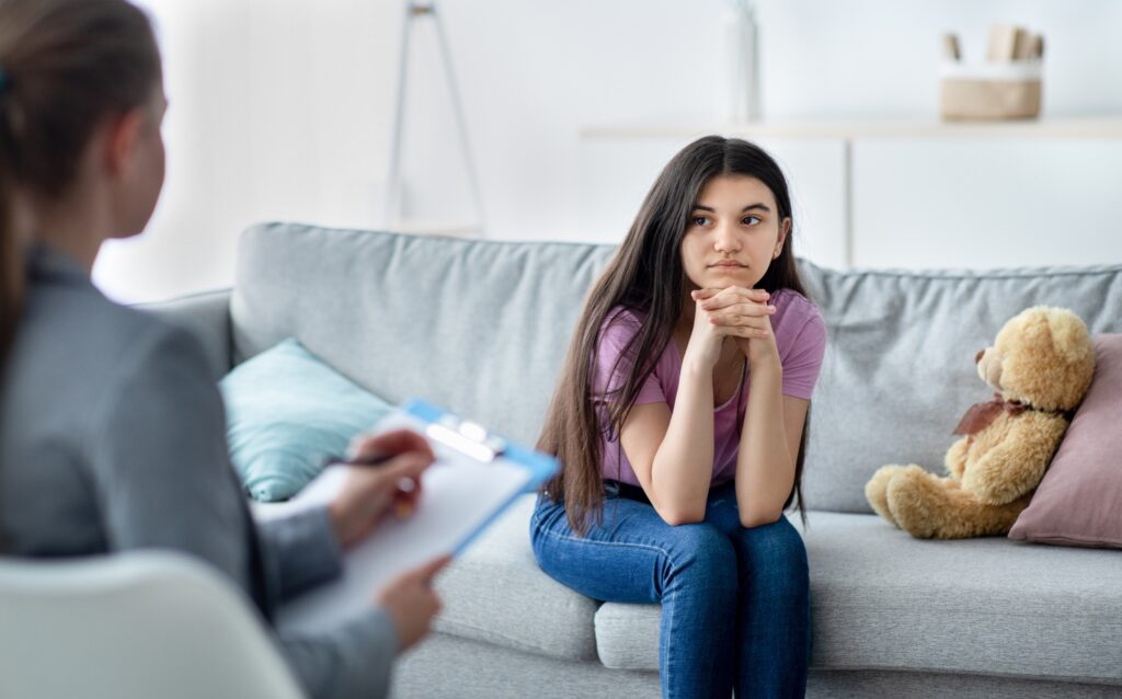 Psychiatric evaluation setting for a child or teen